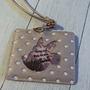 Loungefly Disney Minnie Mouse Gold Rose Faux Leather Lanyard ID Holder NWT